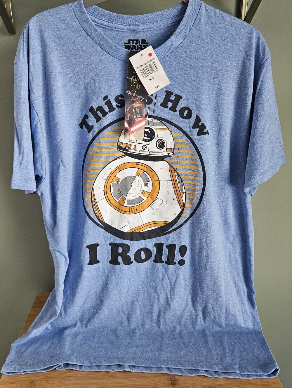 Star Wars BB-8 Graphic Tee Mens Large Blue NWT This Is How I Roll T-Shirt